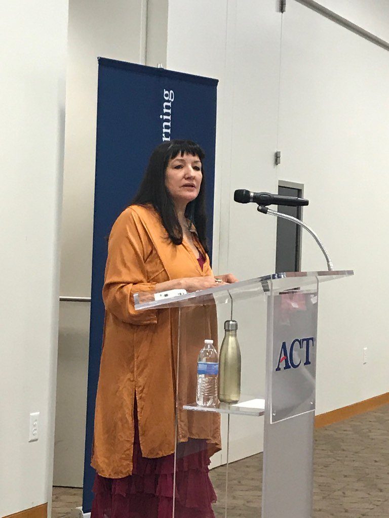 Sandra Cisneros speaking at the campus